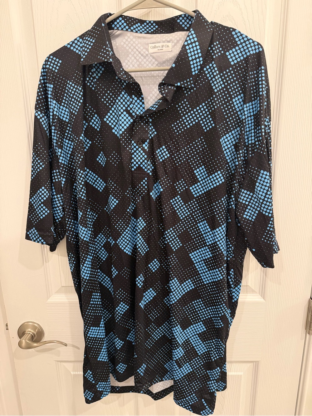 Collars & Co - Men's Black Polo Shirt with Blue Geometric Print - 3XL